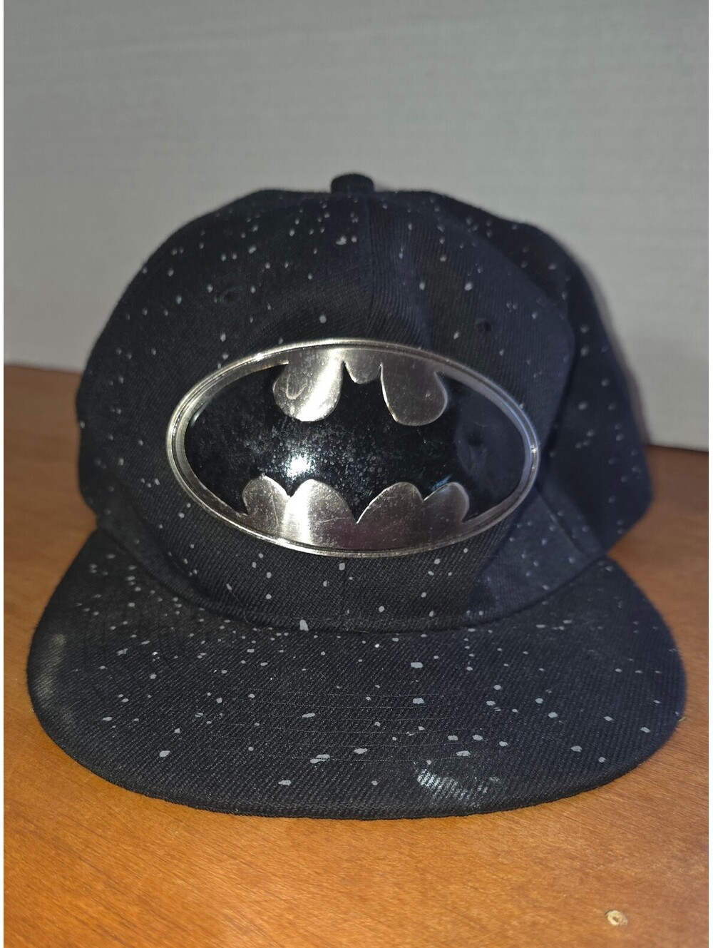 Men's black snapback speckled Batman hat